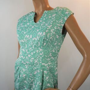 Merona Floral Paisley Dress Empire Waist Side Zip Pullover Sz 2 Aqua Green White